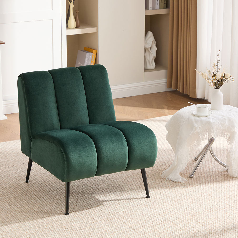 Modern Chenille Armless Accent Chair with Metal Legs – Cozy Neutral Lounge Chair