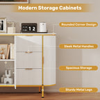 Curved Fluted Accent Cabinet with Gold Trim – 2 Door Storage Cabinet with Drawers