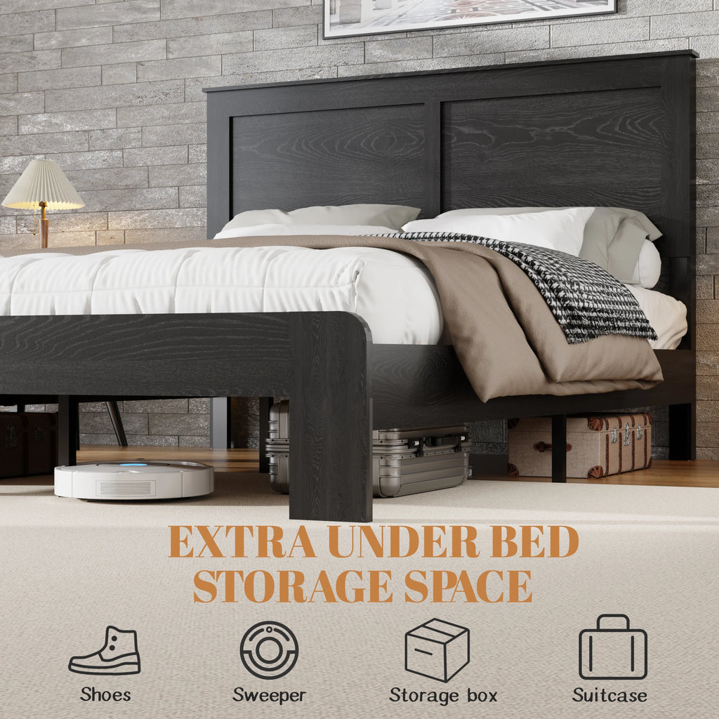 Black Wood Platform Bed Frame