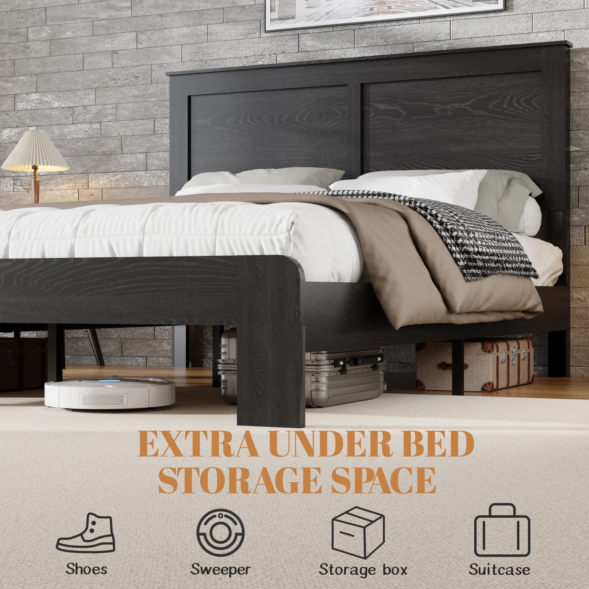 Black Wood Platform Bed Frame