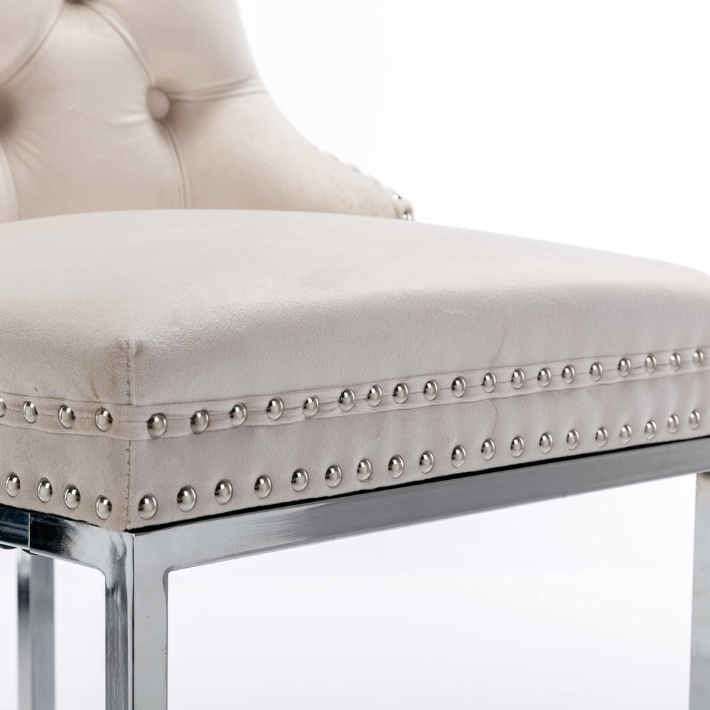 Velvet Counter Height Bar Stools (Set of 2) – Tufted Dining Chairs in White