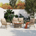 Boho-Inspired 4-Piece Outdoor Wicker Patio Set with Cushions and Coffee Table