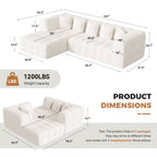 Oversized Chenille Cloud Sectional Sofa – Boneless L-Shaped Deep Seat Couch