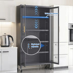 Tall Kitchen Pantry Cabinet with Glass Doors – 6-Tier Storage (Gray