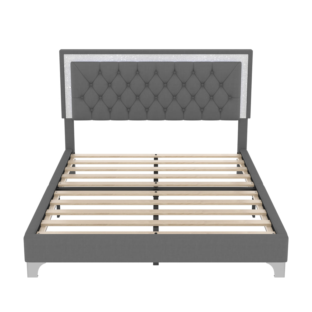 Glam LED Upholstered Bed Frame with Matching Nightstands