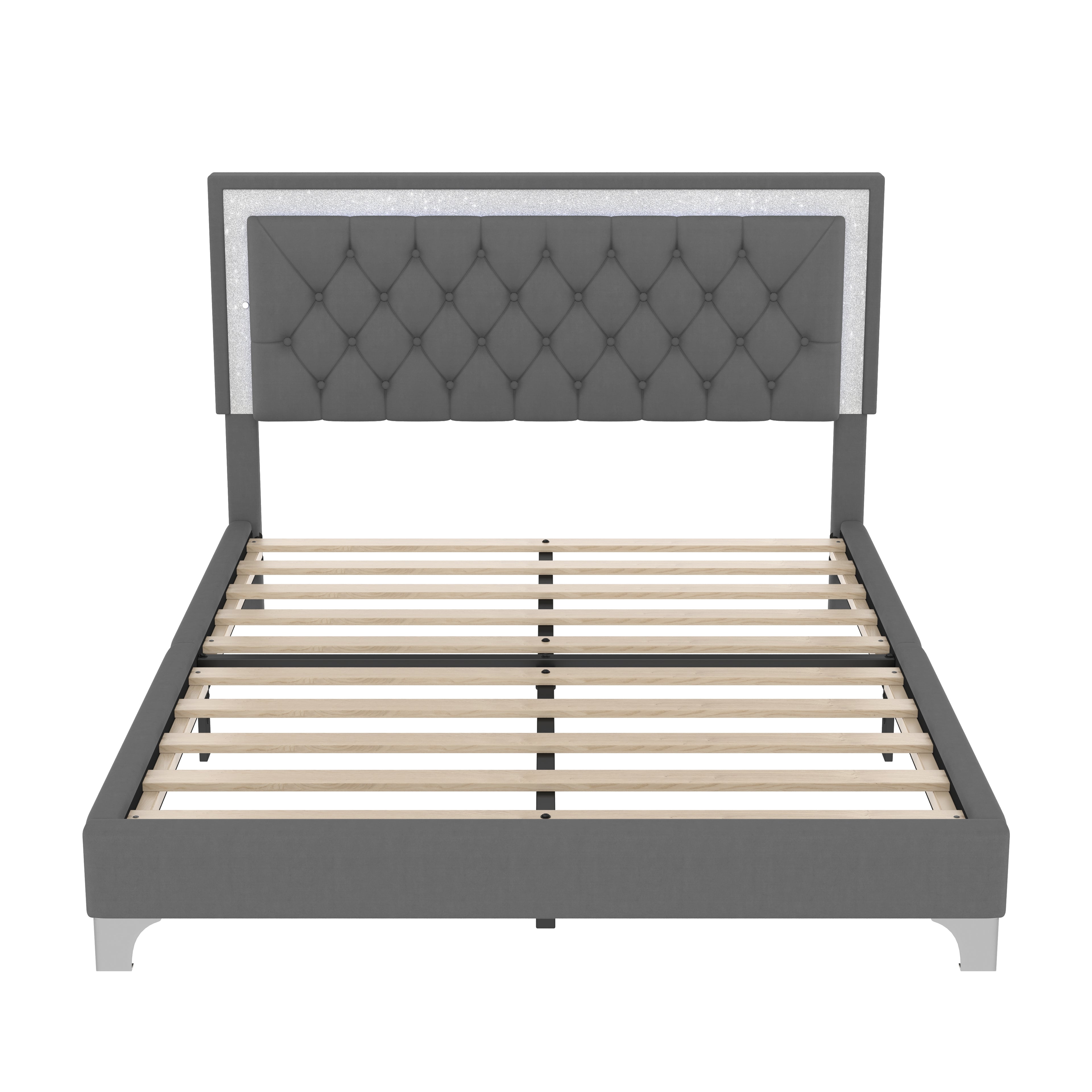 Glam LED Upholstered Bed Frame with Matching Nightstands