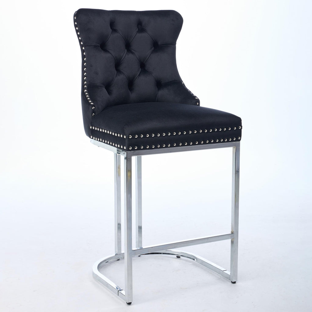 Velvet Counter Height Bar Stools (Set of 2) – Tufted Dining Chairs in White