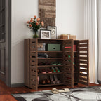 Walnut Wooden Shoe Storage Cabinet with Louvered Doors