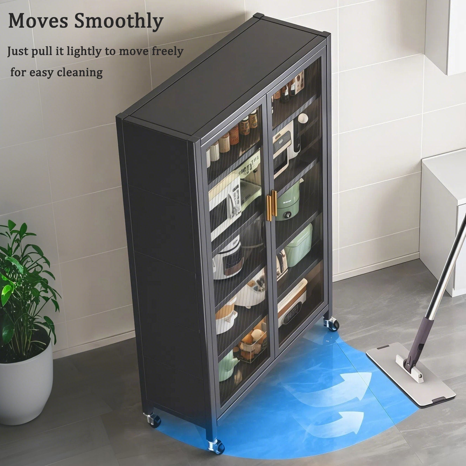 Tall Kitchen Pantry Cabinet with Glass Doors – 6-Tier Storage (Gray