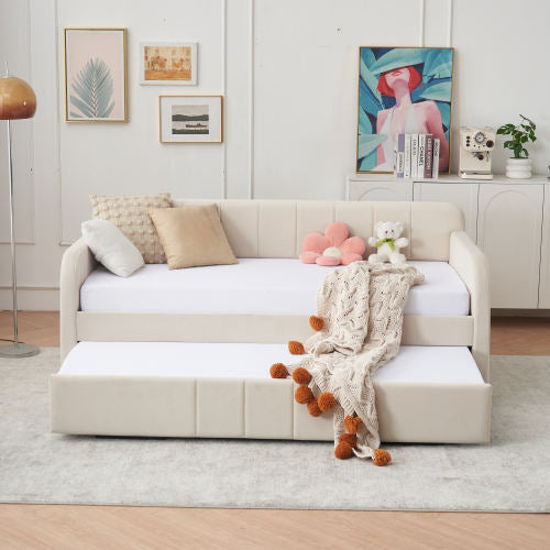 Twin Upholstered Daybed with Trundle – Modern Sofa Bed