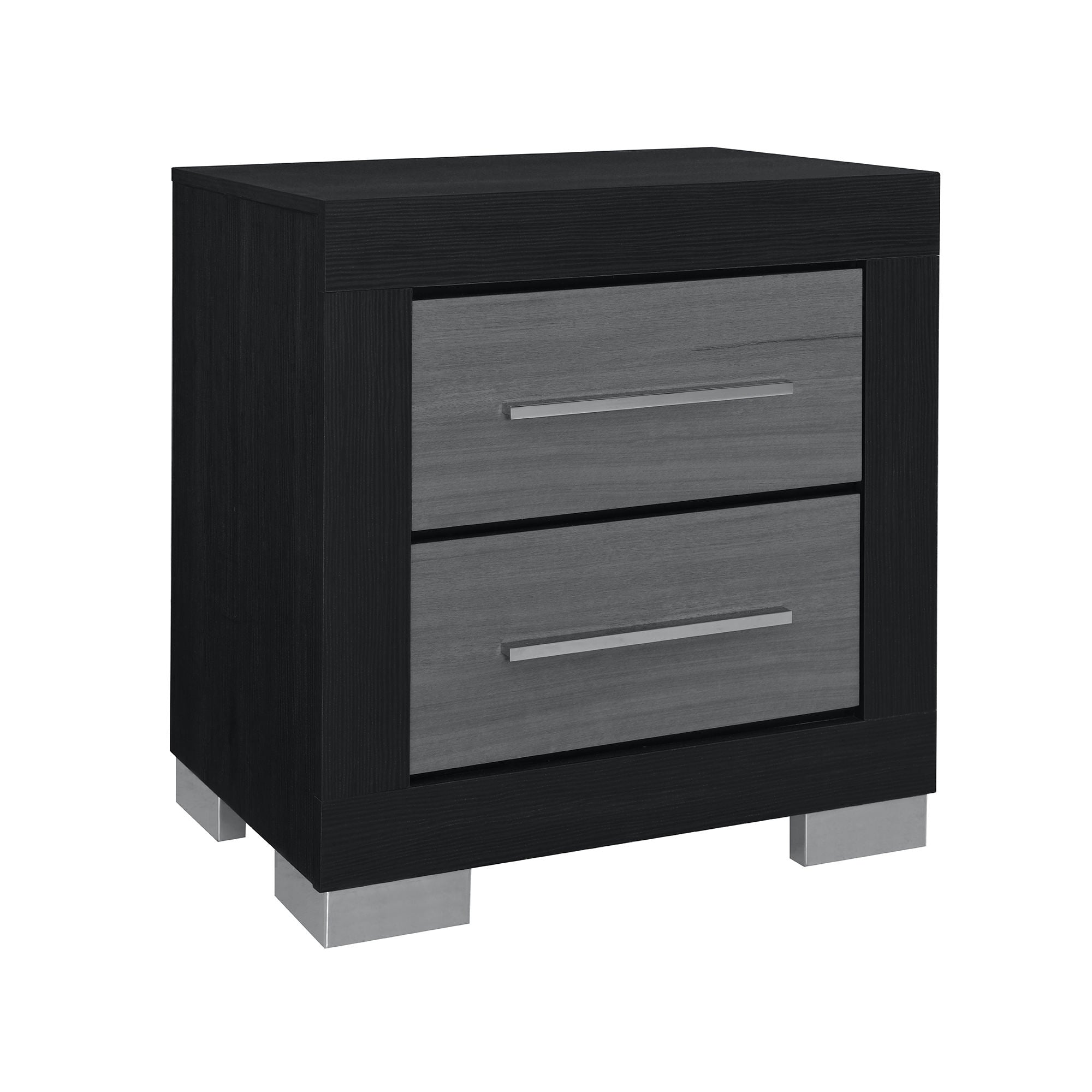 Modern Black & Grey Nightstands – Set of 2 Bedside Tables