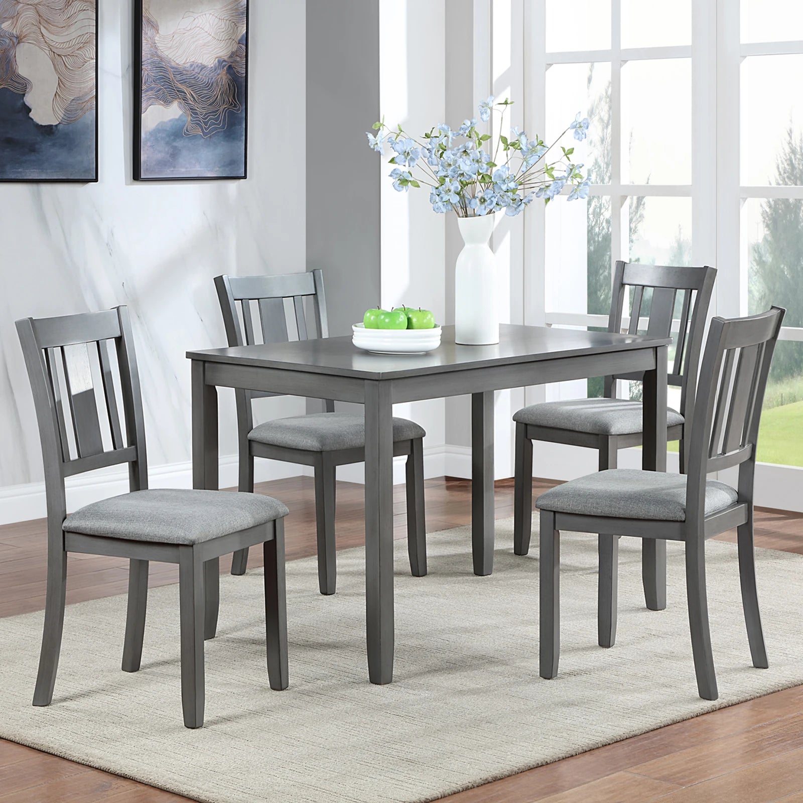 Gray Solid Wood Dining Chairs Set of 4 – Modern Upholstered Kitchen Chairs