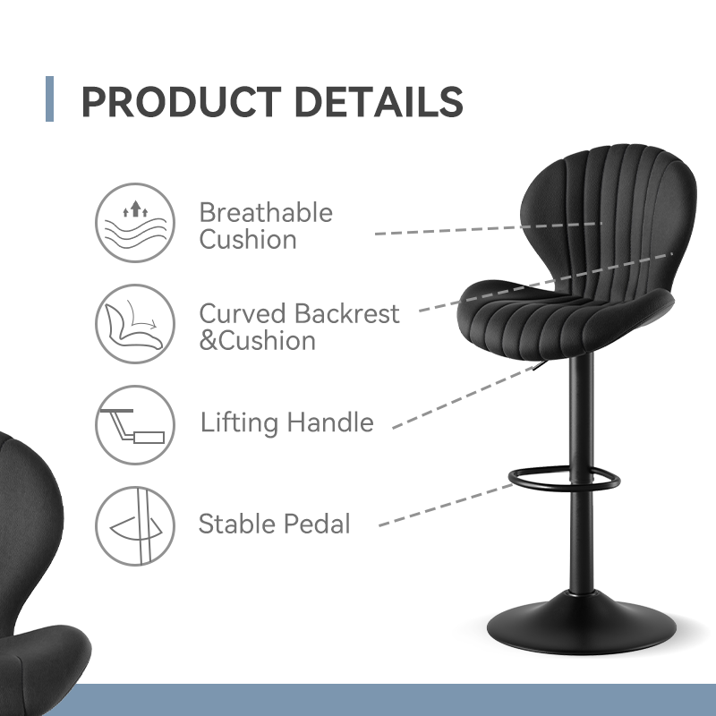 Adjustable Swivel Bar Stool with High Back – Fabric Counter Height Chair