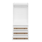 Modern White Solid Wood Wardrobe Cabinet with Drawer and Hanging Rod
