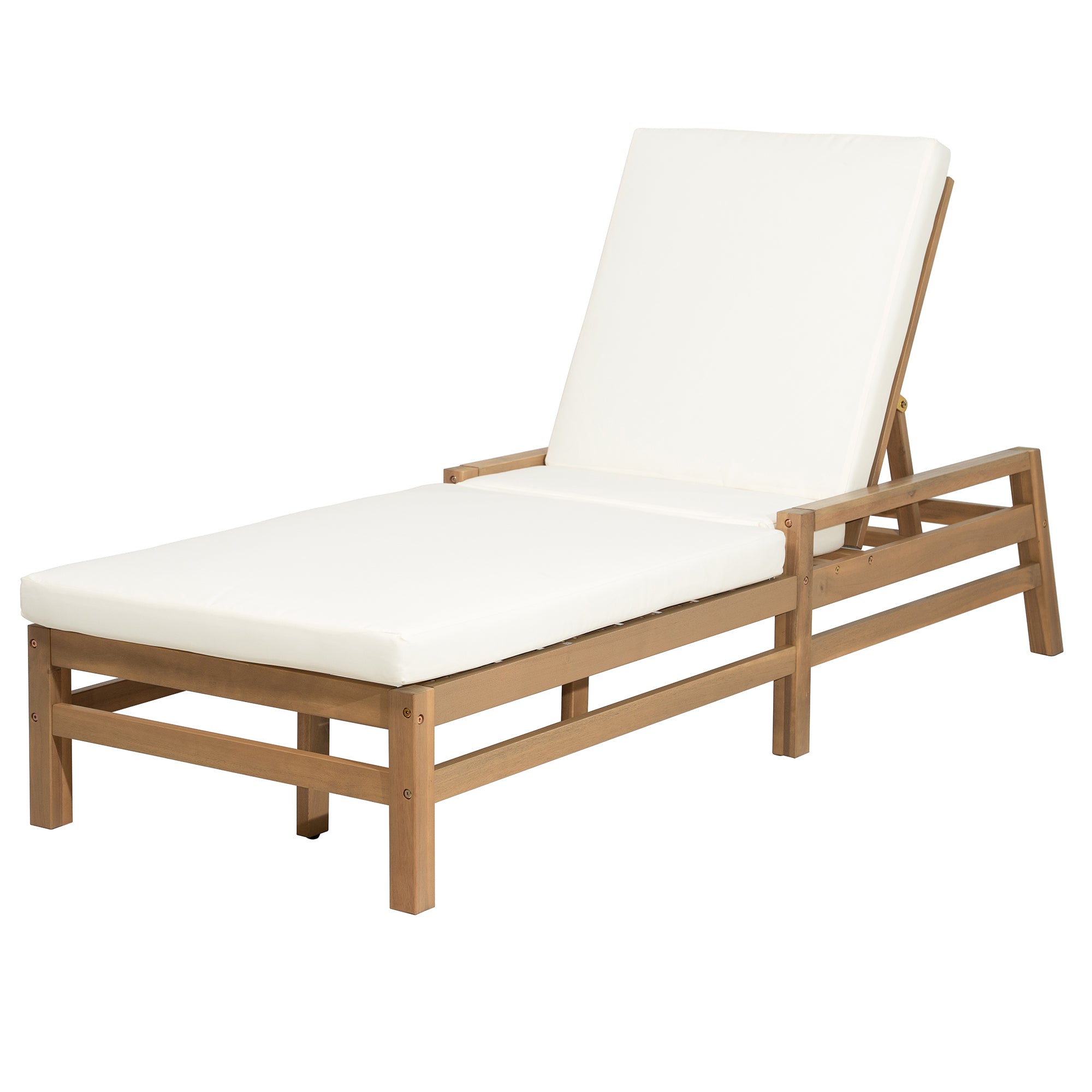 Adjustable Acacia Wood Outdoor Lounge Chair with Cushion