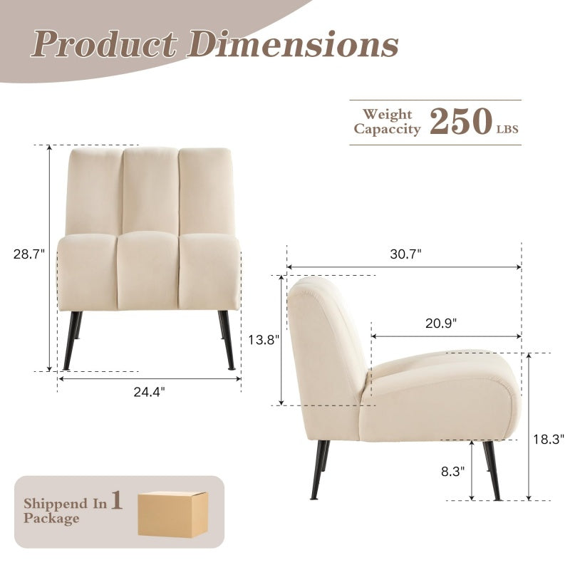 Modern Chenille Armless Accent Chair with Metal Legs – Cozy Neutral Lounge Chair