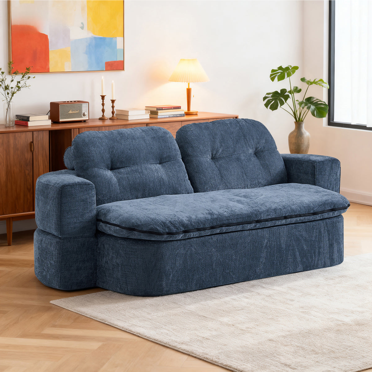 Modern Chenille Convertible Twin Size Sofa Bed with Pillows