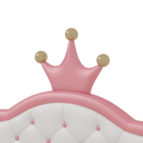 Princess Crown Full Bed – Pink & Cream Tufted Headboard