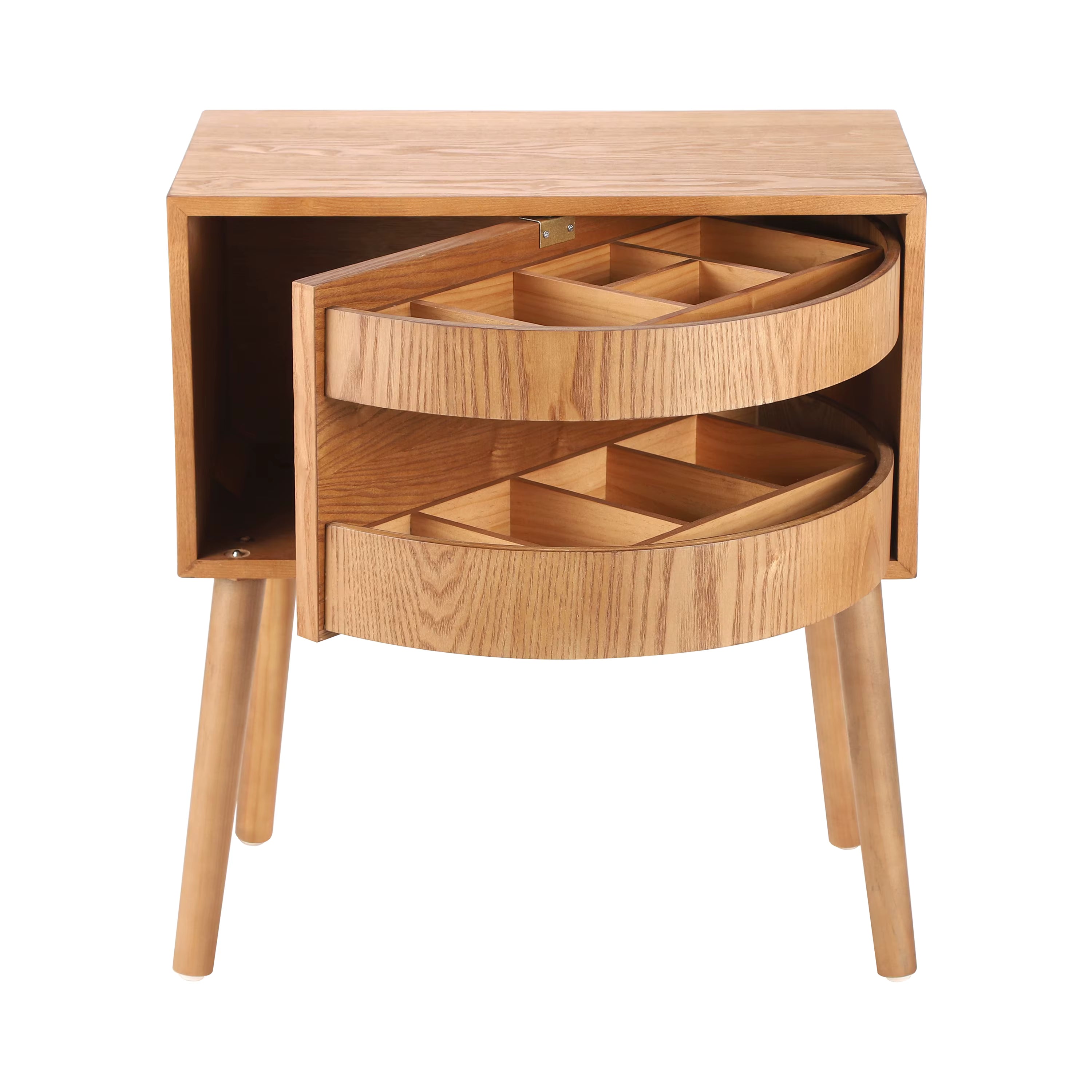 Natural Modern Wood Nightstand with Hidden Storage – Rotating Compartment Side Table (2)
