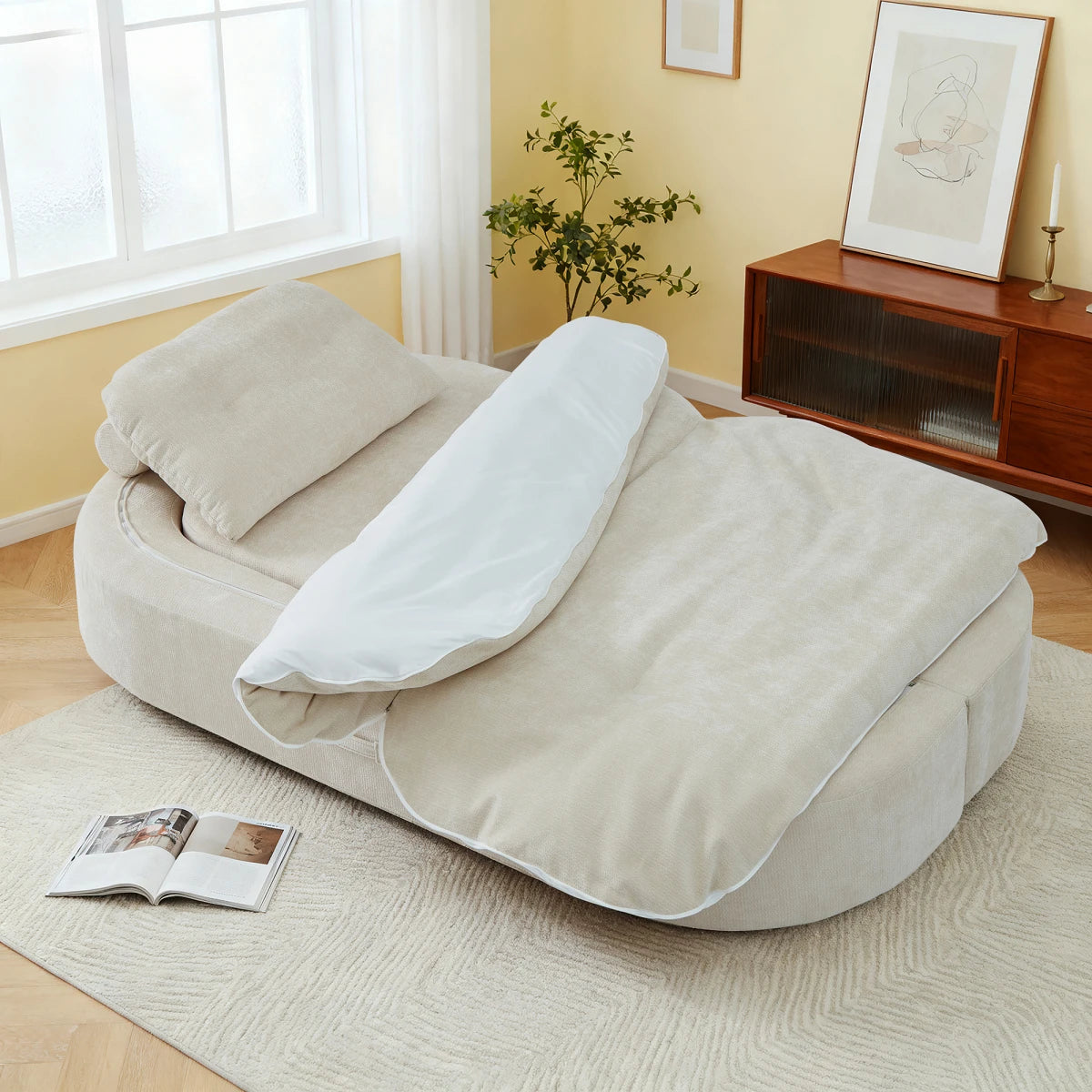 Modern Chenille Convertible Twin Size Sofa Bed with Pillows