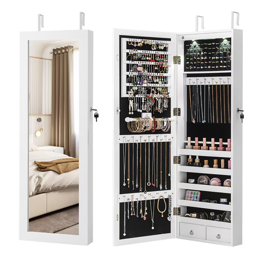 Lockable LED Jewelry Mirror Cabinet – Wall Mounted Organizer
