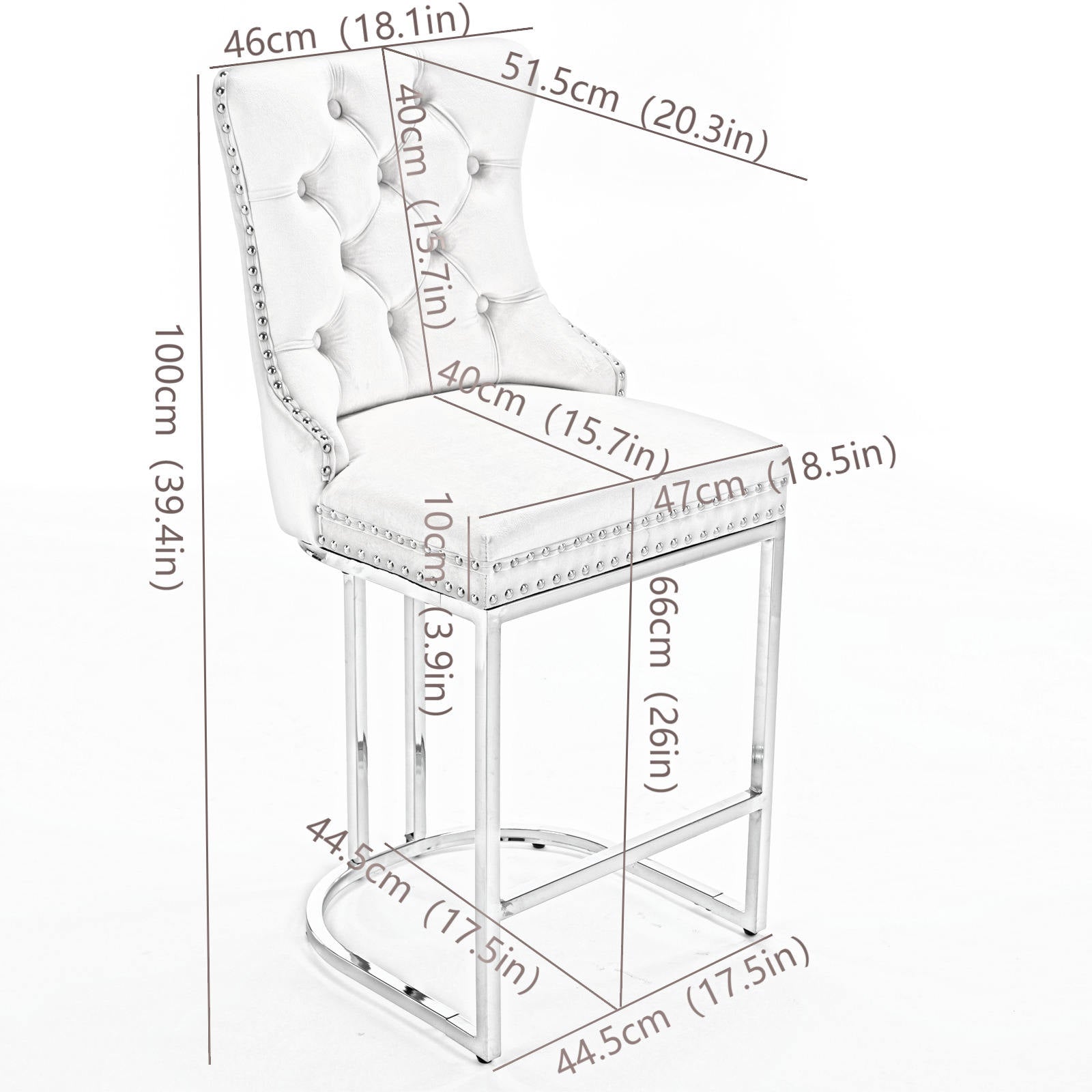 Velvet Counter Height Bar Stools (Set of 2) – Tufted Dining Chairs in White