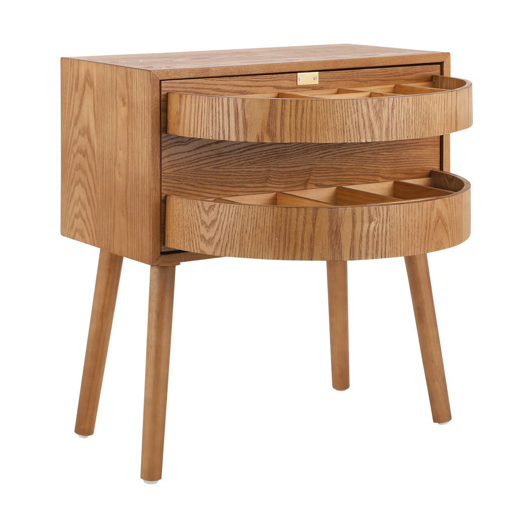 Natural Modern Wood Nightstand with Hidden Storage – Rotating Compartment Side Table (2)