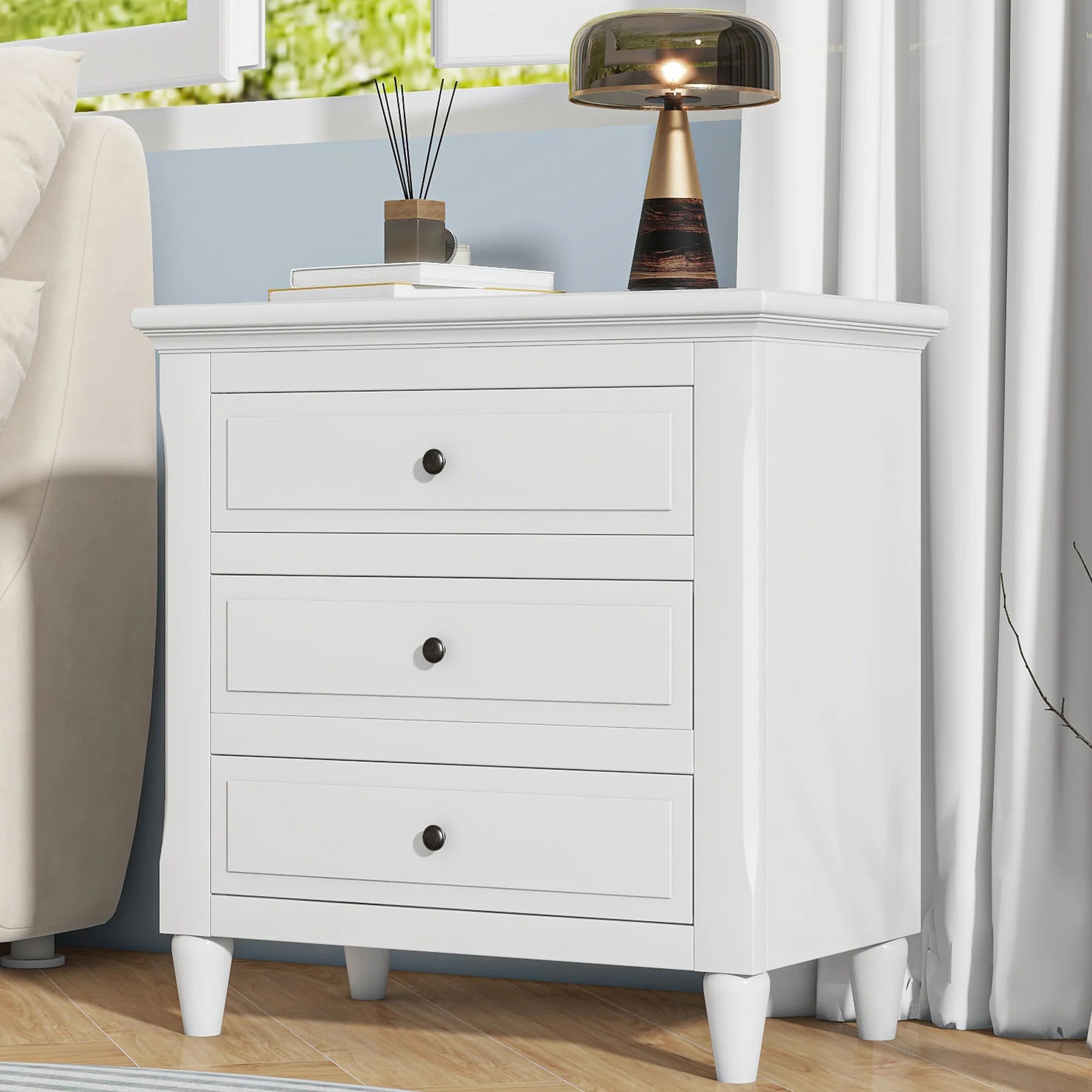 Modern 3-Drawer Nightstand – Minimalist Bedside Table