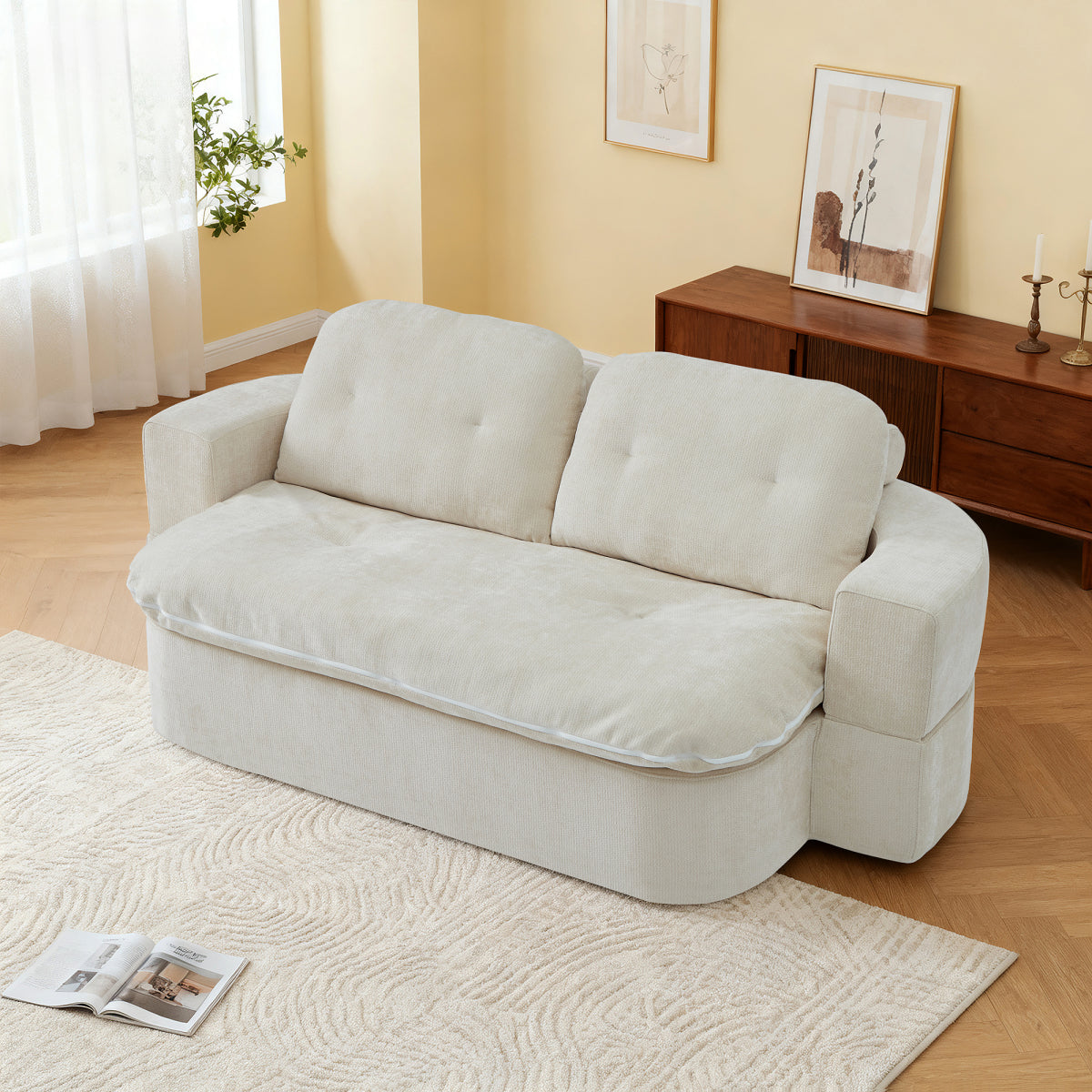 Modern Chenille Convertible Twin Size Sofa Bed with Pillows