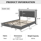 Glam LED Upholstered Bed Frame with Matching Nightstands