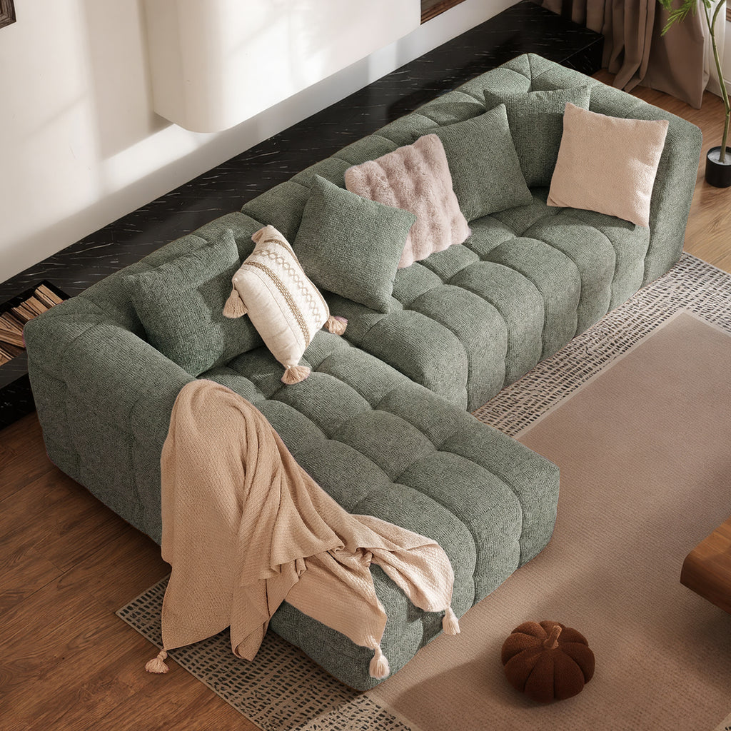 Oversized Chenille Cloud Sectional Sofa – Boneless L-Shaped Deep Seat Couch