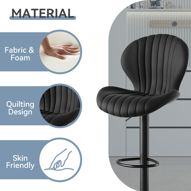Adjustable Swivel Bar Stool with High Back – Fabric Counter Height Chair