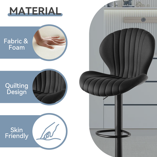 Adjustable Swivel Bar Stool with High Back – Fabric Counter Height Chair