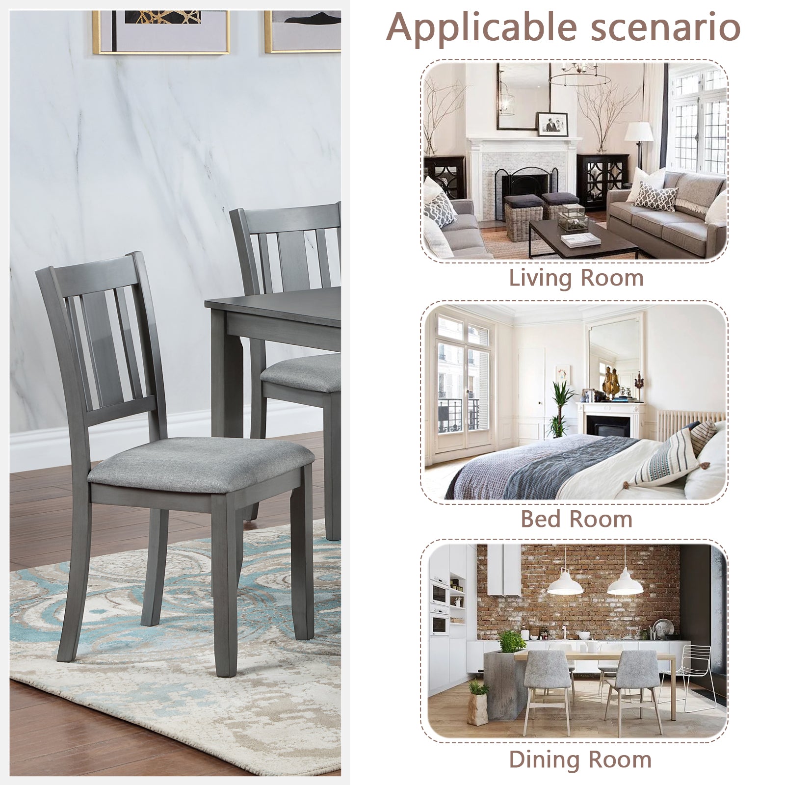 Gray Solid Wood Dining Chairs Set of 4 – Modern Upholstered Kitchen Chairs