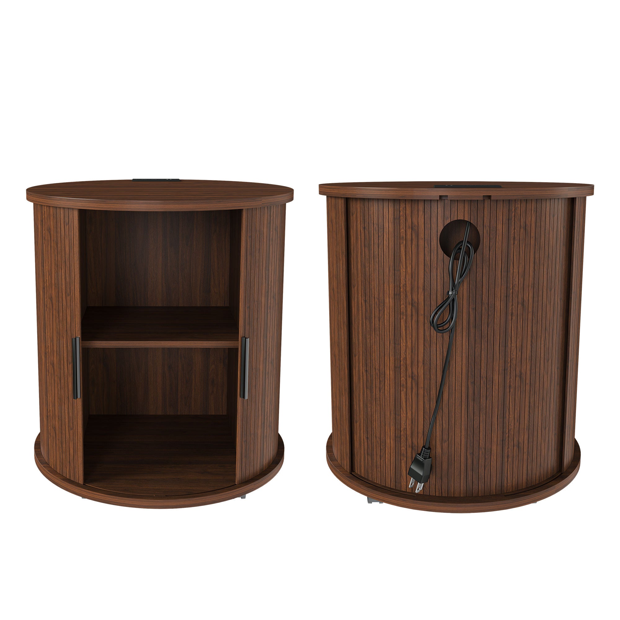 Mid-Century Modern Nightstand Set of 2 with Charging Station