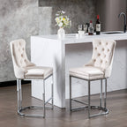 Velvet Counter Height Bar Stools (Set of 2) – Tufted Dining Chairs in White