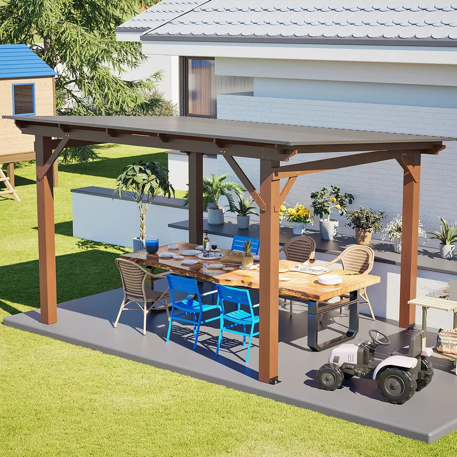 Modern Wooden Garden Gazebo with Metal Roof