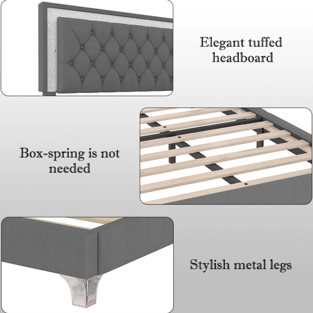 Glam LED Upholstered Bed Frame with Matching Nightstands