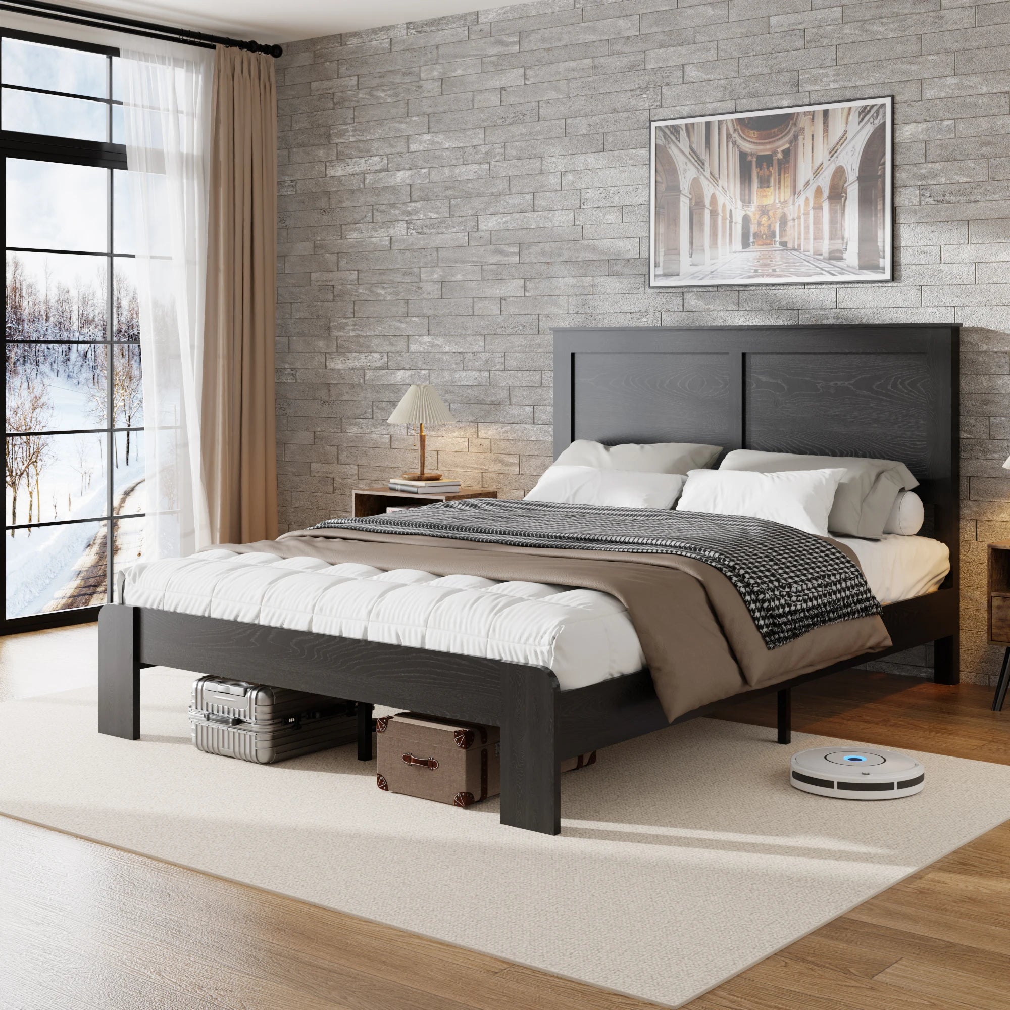 Black Wood Platform Bed Frame