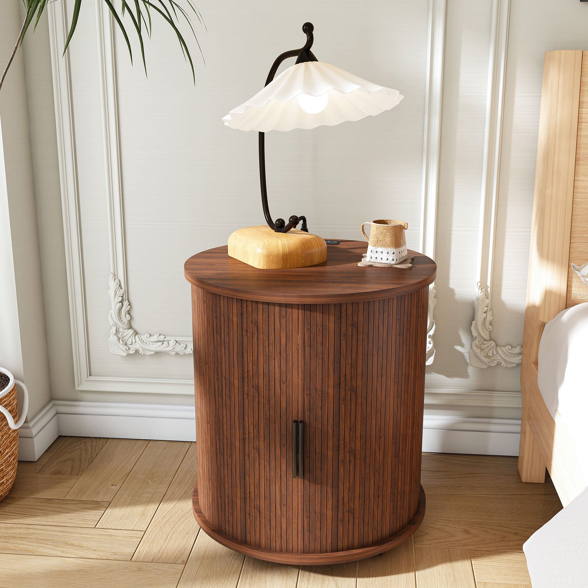 Mid-Century Modern Nightstand Set of 2 with Charging Station