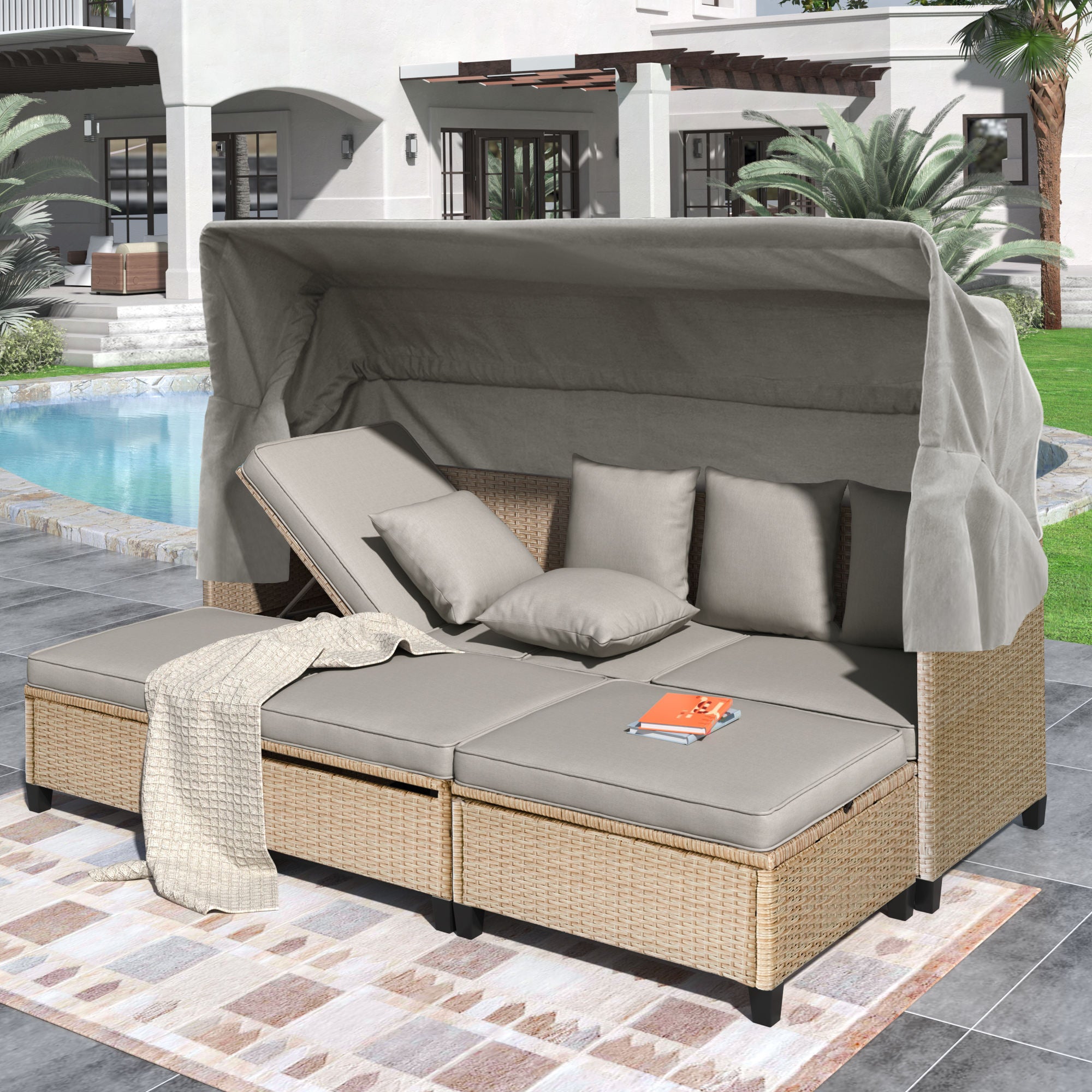 4-Piece Outdoor Patio Sofa Set with Retractable Canopy