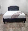 Black Faux Leather Queen Button Tufted Bed
