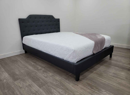 Black Faux Leather Queen Button Tufted Bed