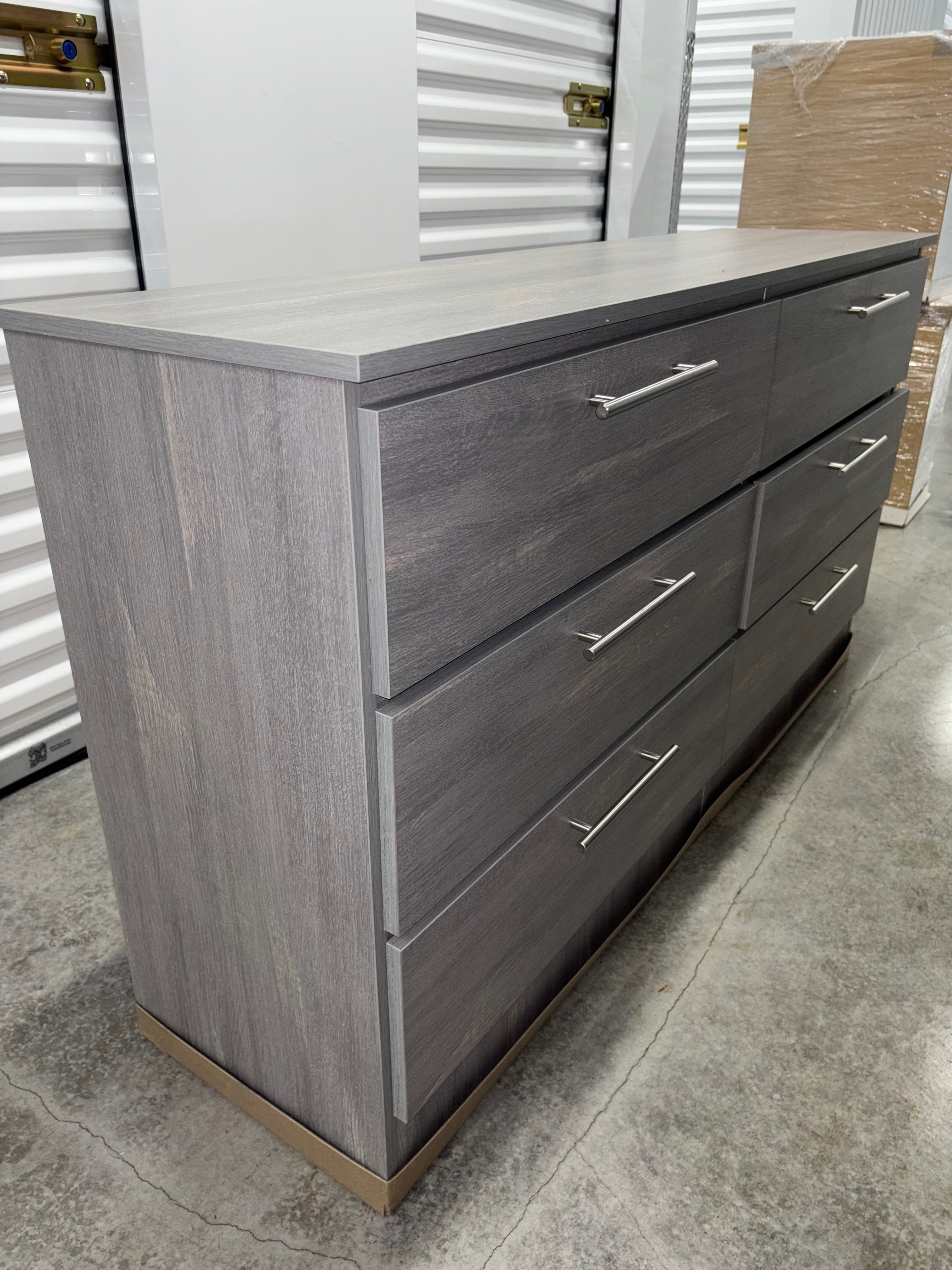 Modern Light Grey Charcoal 6-Drawer Dresser with Chrome Handles