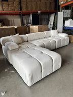 Munich Modern Modular Sectional Sofa – White Beige Fabric with Chaise Lounge
