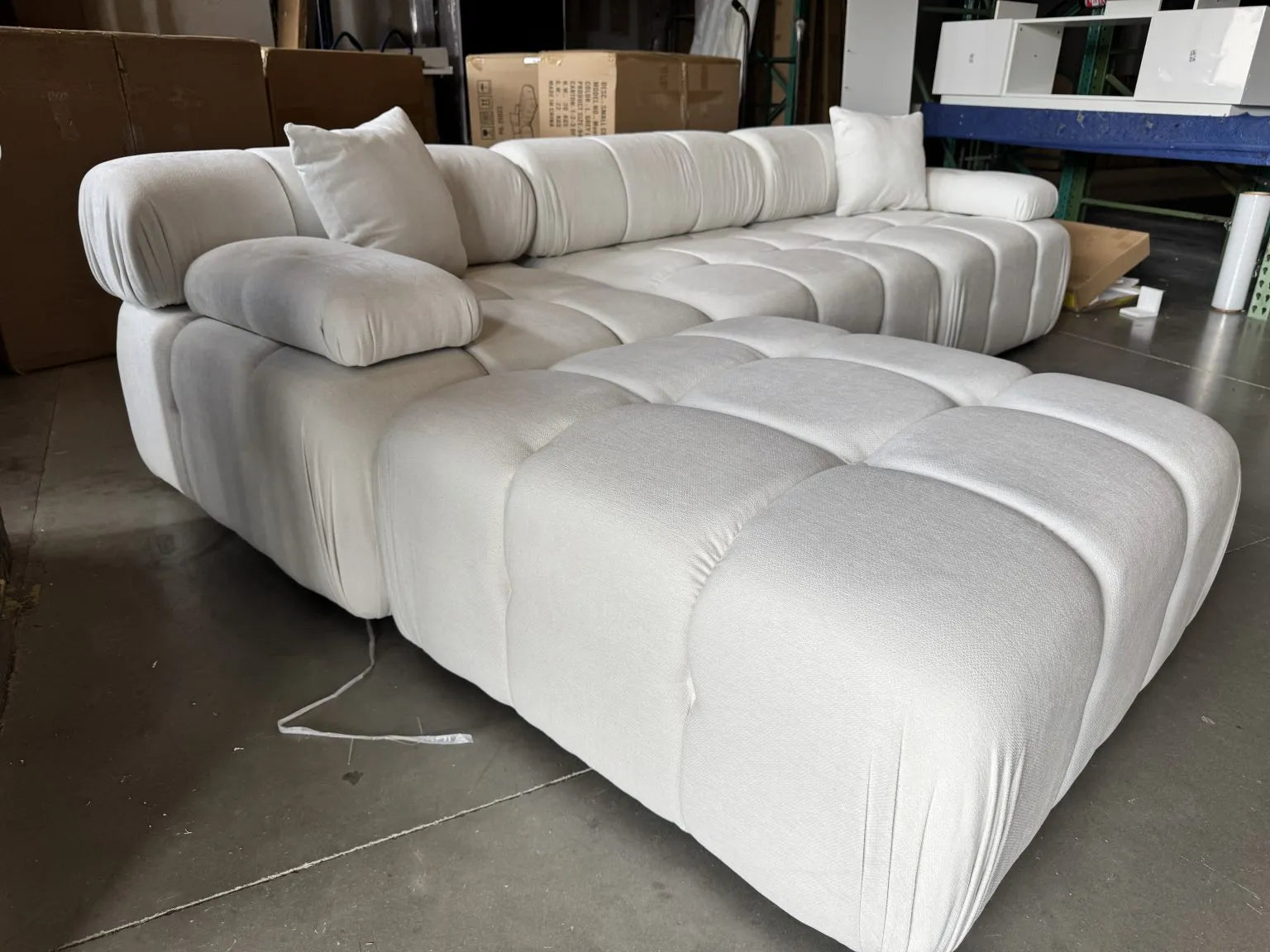 Munich Modern Modular Sectional Sofa – White Beige Fabric with Chaise Lounge