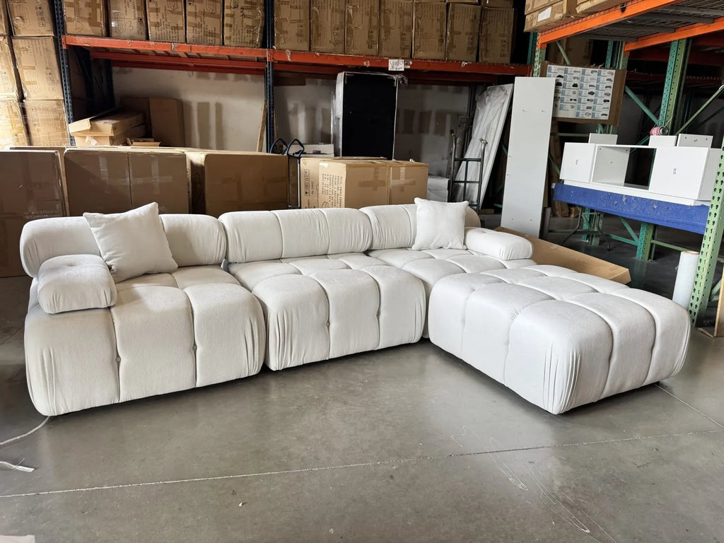 Munich Modern Modular Sectional Sofa – White Beige Fabric with Chaise Lounge