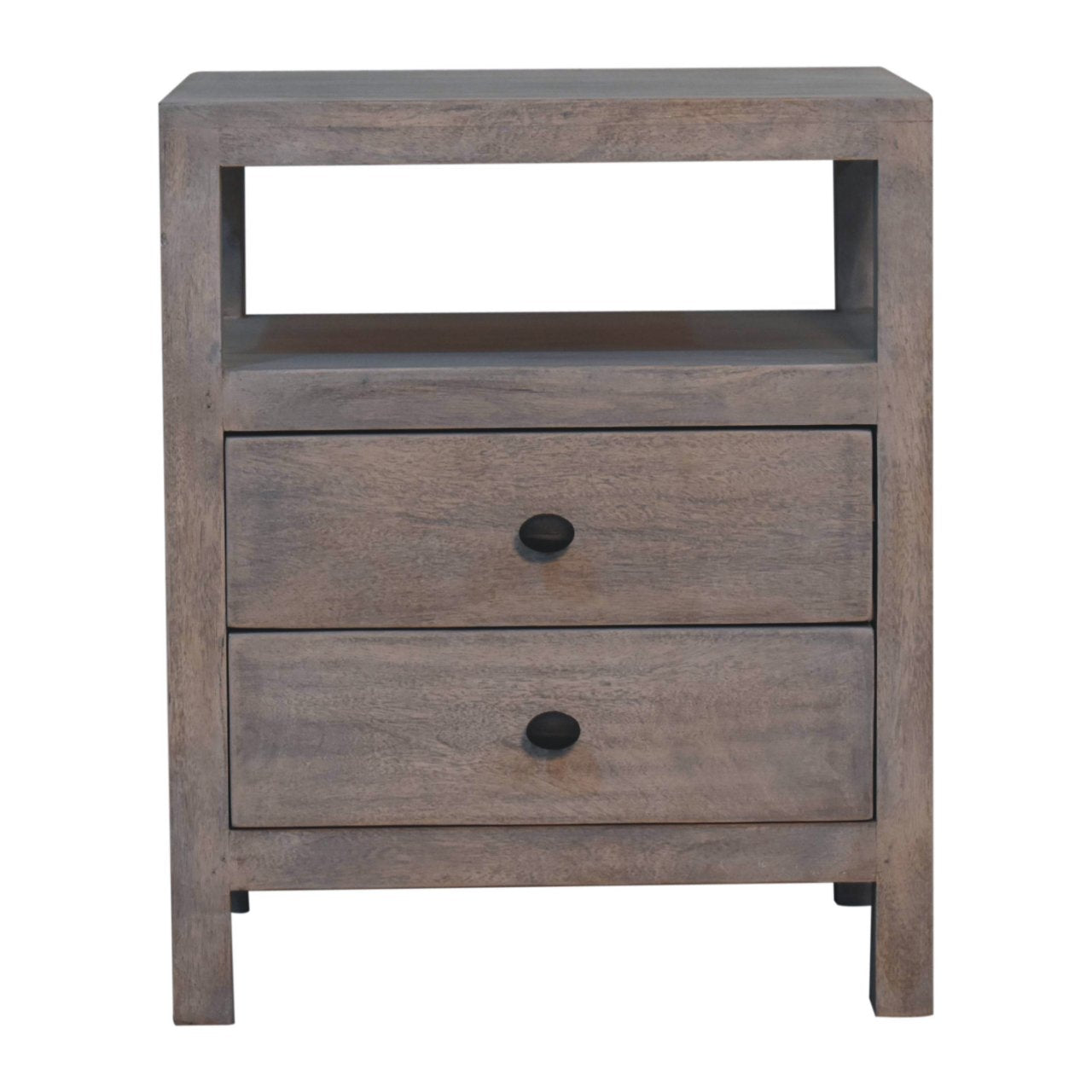 Handcrafted Solid Mango Wood 2-Drawer Nightstand with Open Shelf