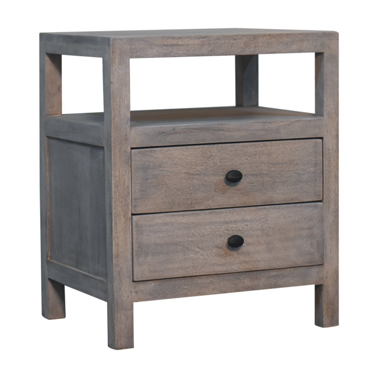 Handcrafted Solid Mango Wood 2-Drawer Nightstand with Open Shelf
