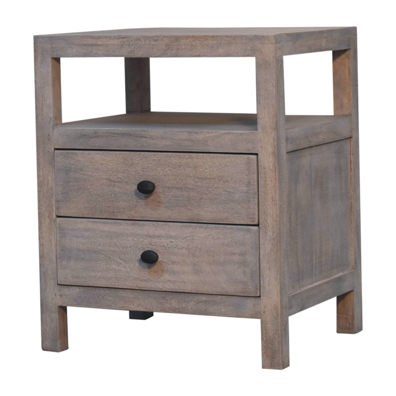 Handcrafted Solid Mango Wood 2-Drawer Nightstand with Open Shelf